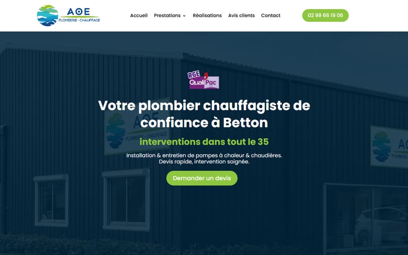Site d’AOE, plombier chauffagiste à Betton