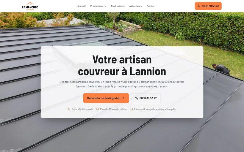 Site de Le Manchec Couverture, couvreur à Lannion