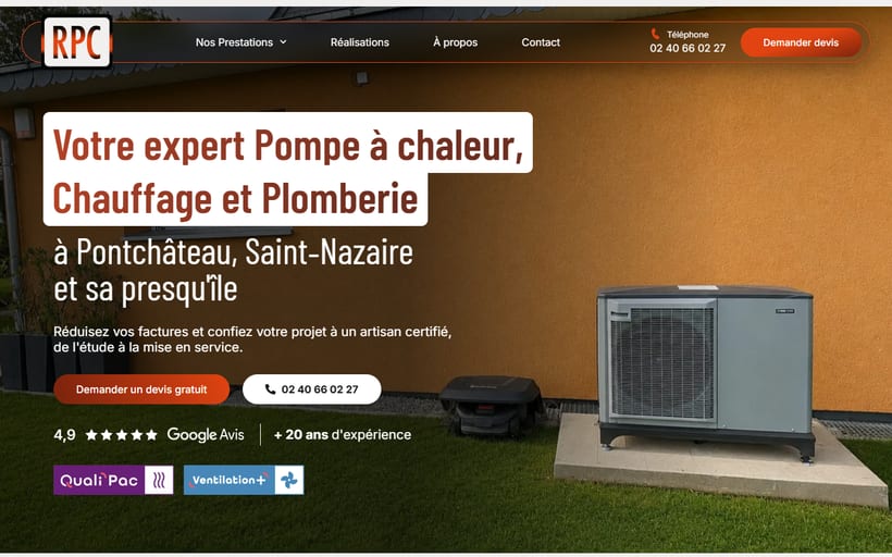 Site de RPC Plomberie Chauffage, pompe à chaleur, chauffage, plomberie à Pontchâteau